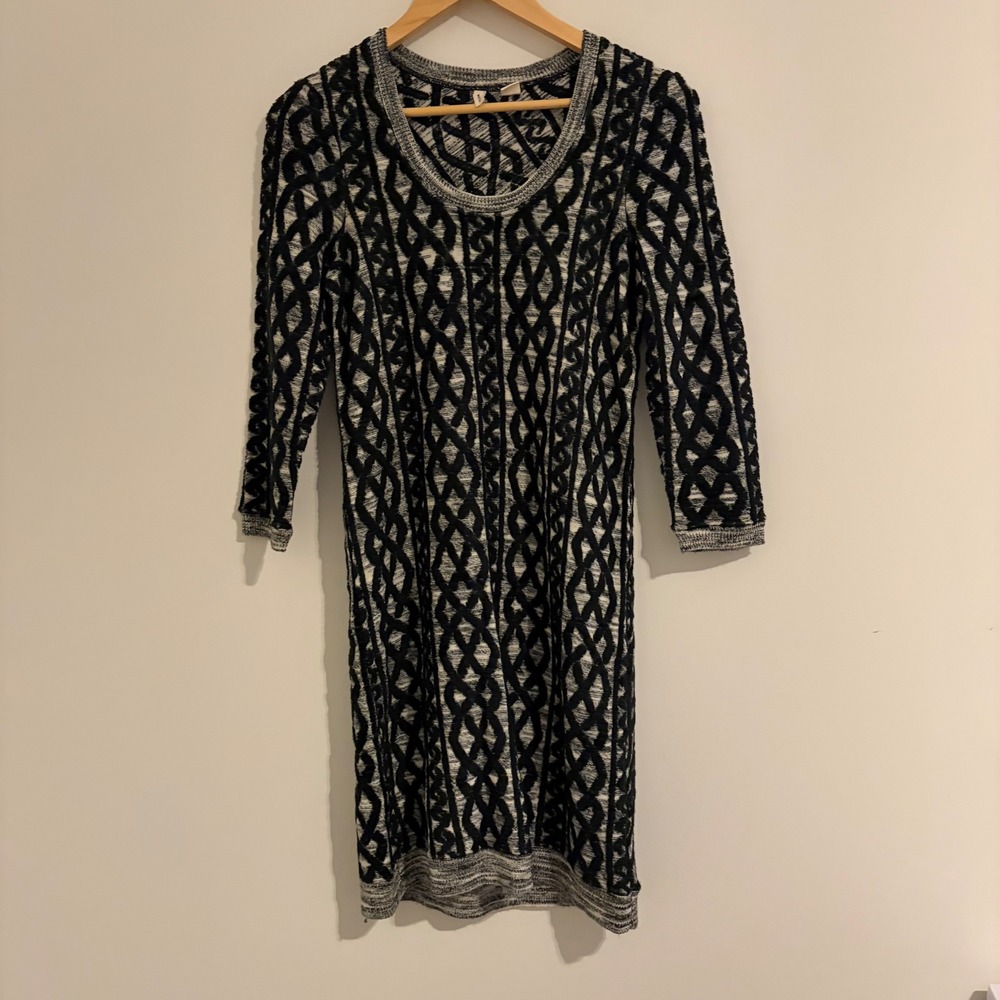 Moth Anthropologie Black Gray Geometric Lattice Knit Sweater Dress XS